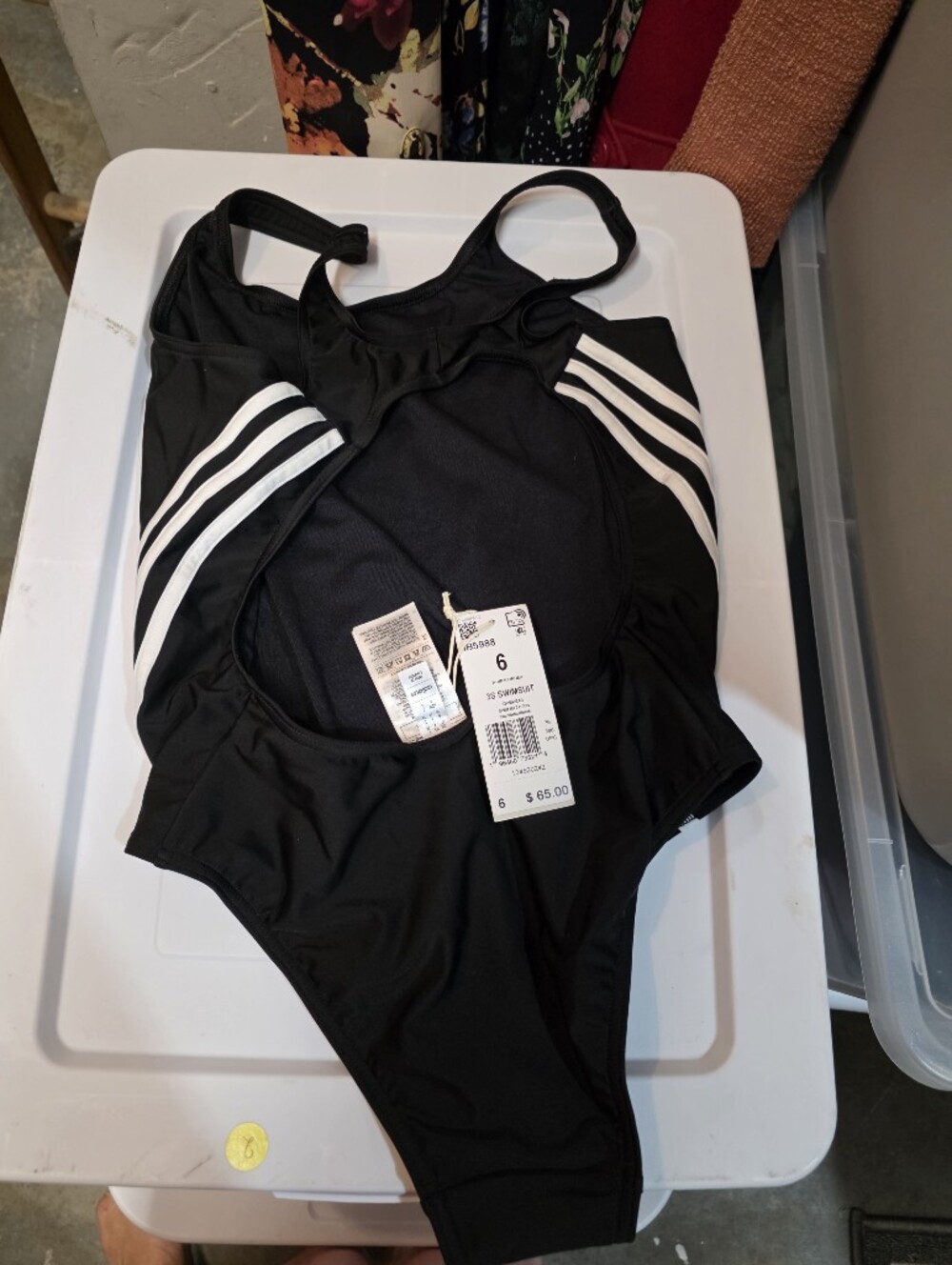 adidas Black One-Piece Swimsuit with White Side Stripes - Picture 3 of 5